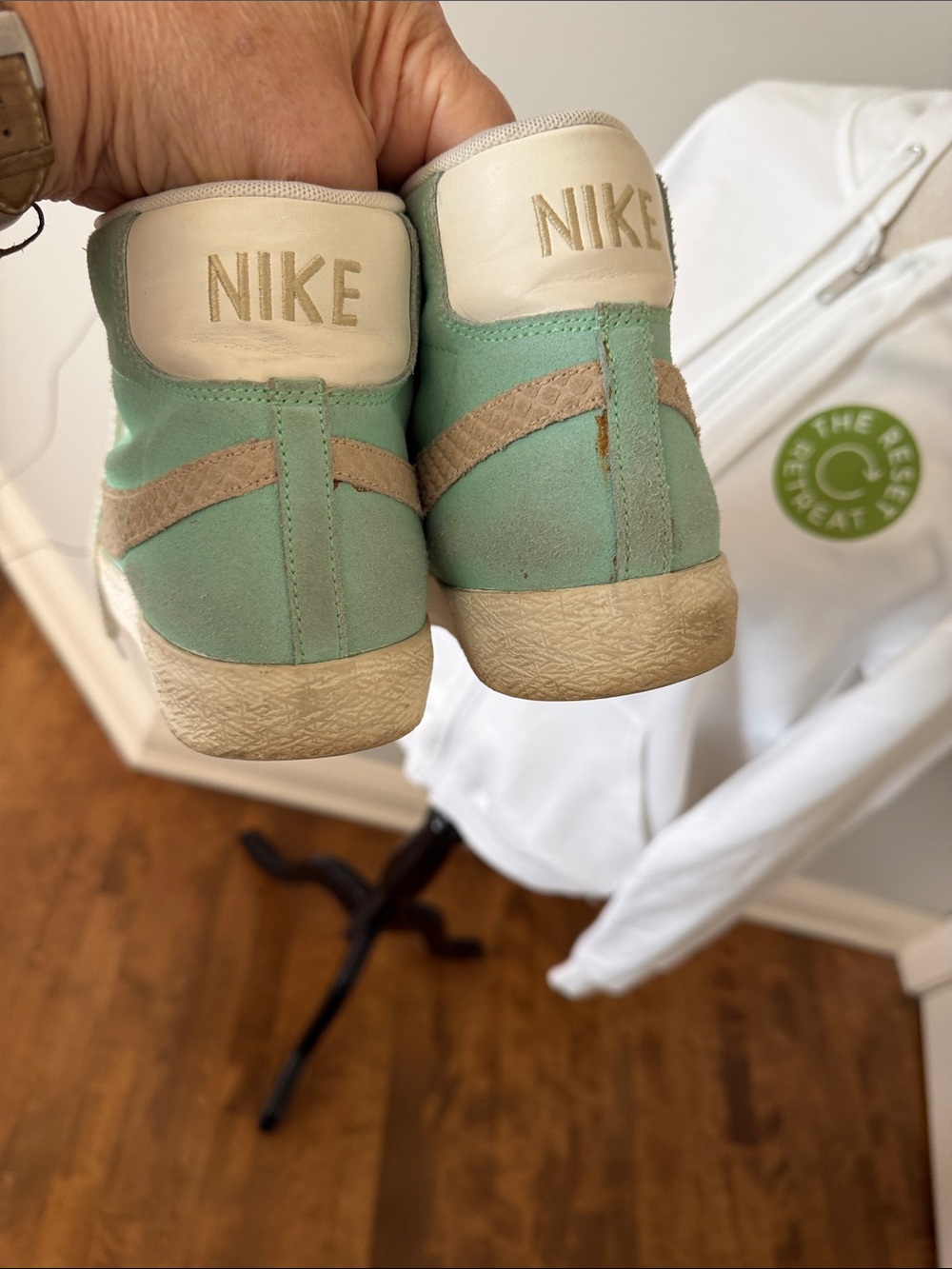 Nike Mint Green and White High-Top Sneakers - Picture 6 of 7